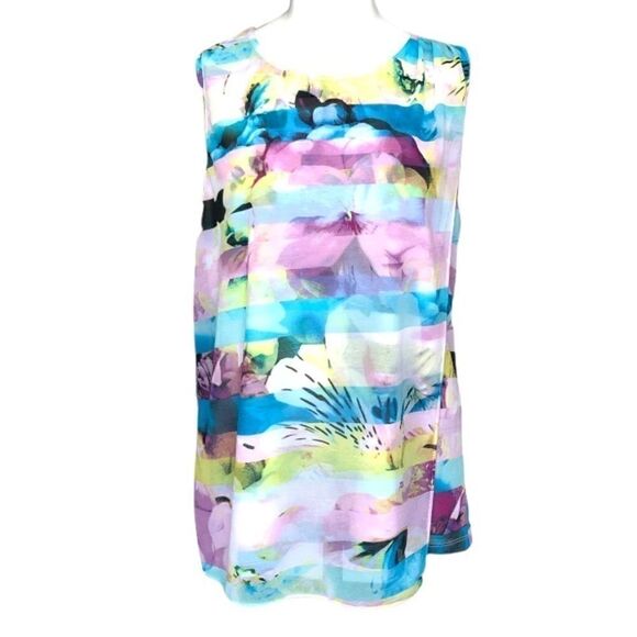 Worthington size Large multi colored watercolor look sheer overlay top - Picture 1 of 10